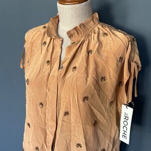New with Tags - St. Roche Iris Silk Embroidered Top | Size M | Caramel Beaded